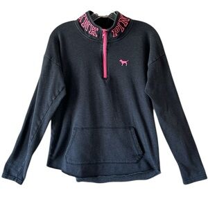 PINK Victoria's Secret Black Half-Zip Pullover with Hot Pink Accents